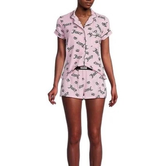 Juicy Couture Women's 2 Piece Logo Print Pajama Sleepwear shorts set L